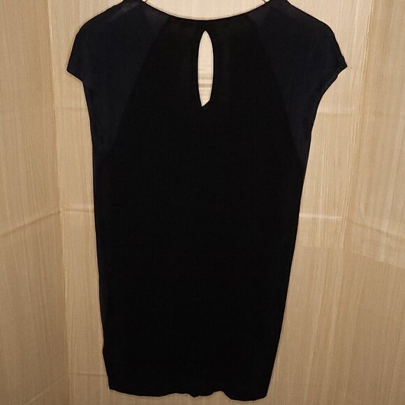 Warehouse Black Blue Silky Soft Mixed Material Shirt Dress 10 - Picture 2 of 6